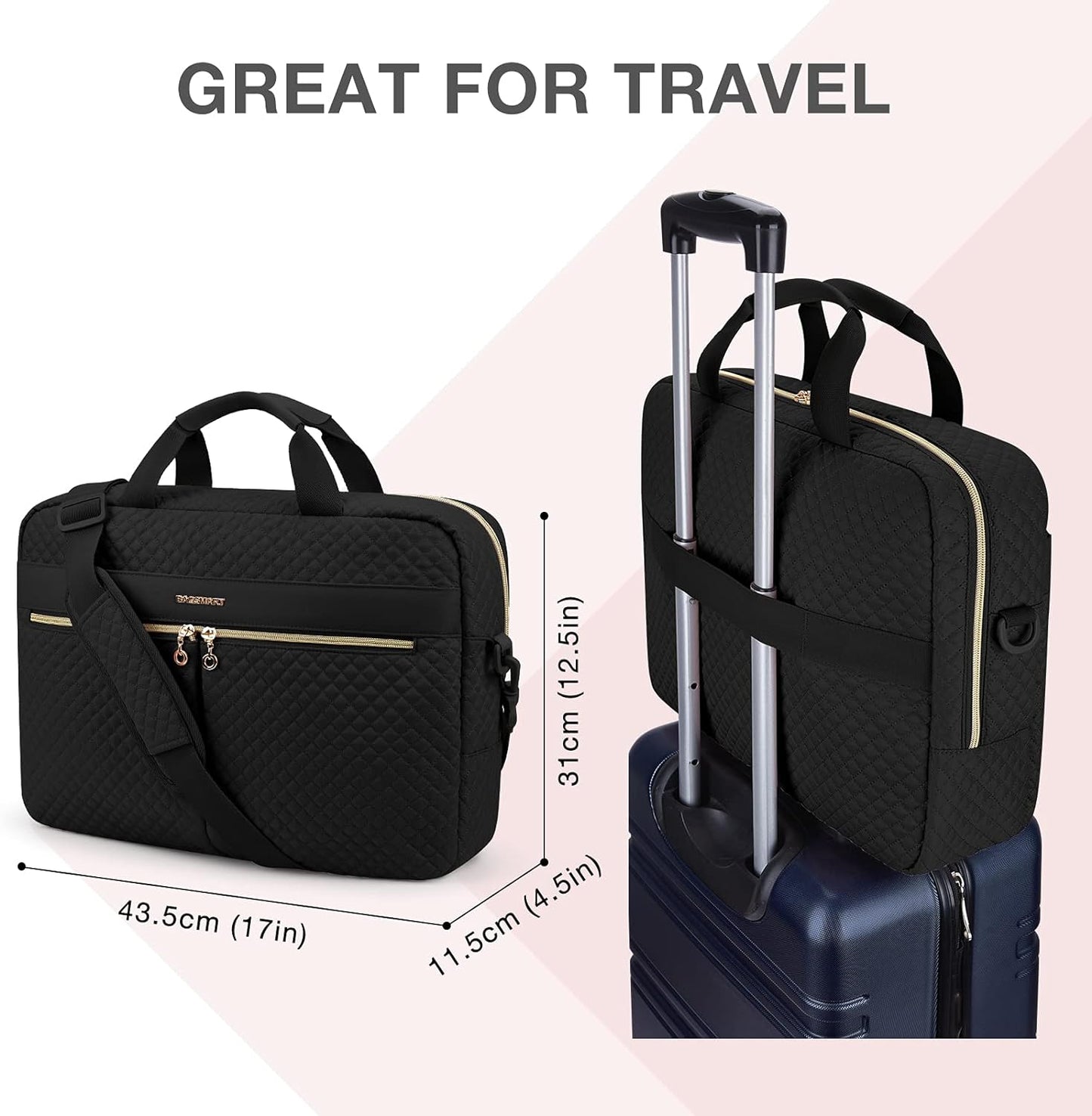 17.3/15.6 Inch Laptop Bag, Briefcase for Women Computer Messenger Bag Office Travel Business, Black