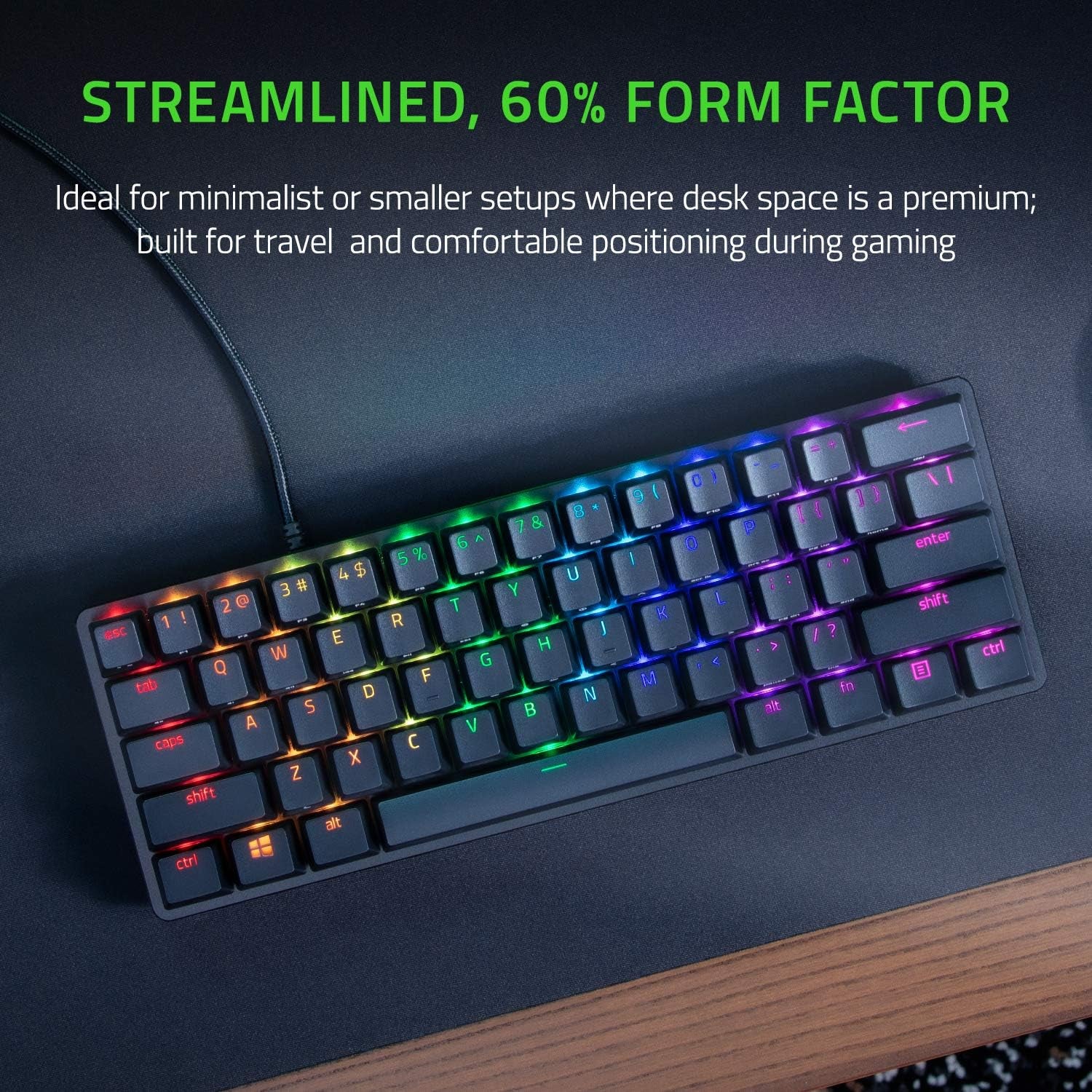 Huntsman Mini 60% Gaming Keyboard: Fast Keyboard Switches - Linear Optical Switches - Chroma RGB Lighting - PBT Keycaps - Onboard Memory - Snap Tap - Black