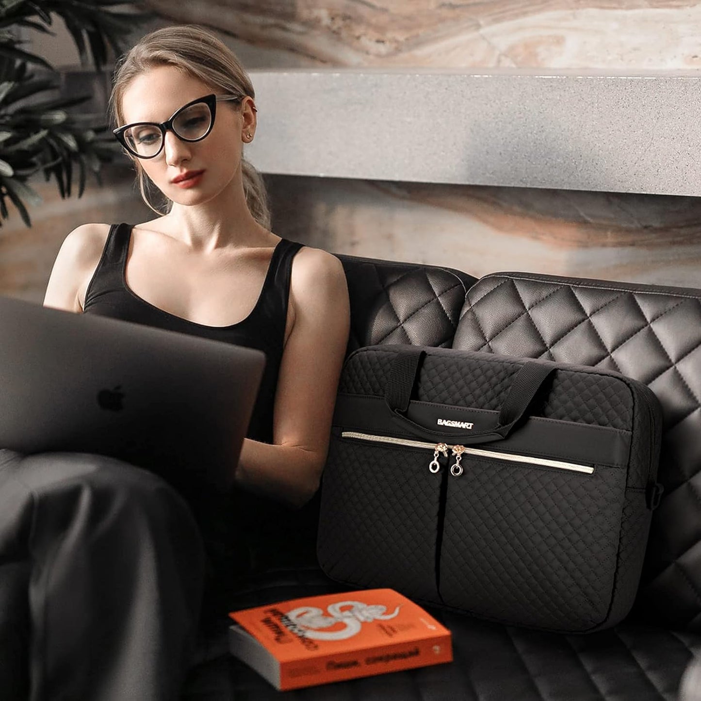 17.3/15.6 Inch Laptop Bag, Briefcase for Women Computer Messenger Bag Office Travel Business, Black