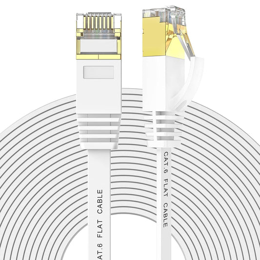 Ethernet Cable 75Ft High Speed Cat 6 Flat Network Cable with Rj45 Connectors, Long LAN Cable with Clips - White 22.8 M